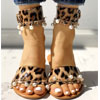 Leopard Bead Embellished Flat Sandals