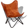 vidaXL Butterfly Chair Real Leather Brown On 26% Off Sale