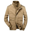 Avail 52% Off On Men's Plain Khaki Long Sleeve High Collar Flap Pocket Cargo Jacket