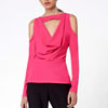 Cold Shoulder Cowl Neck Top In Fuchsia Pink On 70% Off Sale