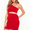 Red One Shoulder Cut Out Tie Mini Dress 