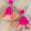 Neon Pink Pom Pom Earrings