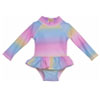 UPF 50+ Alissa Infant Ruffle Rash Guard Swimsuit, Rainbow Ombre
