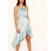 Shop This  Blue Satin Printed Frill Midi Dress Just For £40.00