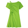 Ulzzang Korean Casual Simple Cotton Women Tie String Scrunched Up Off Shoulder Dress In 3 Colours