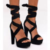 Tria Black Faux Suede Wrap Platform Sandals On 46% Off Sale