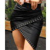 Studded High Waist Surplice Wrap PU Slinky Skirt