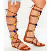 Get 50% Off On Brown Pom Pom Embroidered Gladiator Sandals 
